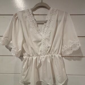 Elegant White Lace Trim Blouse